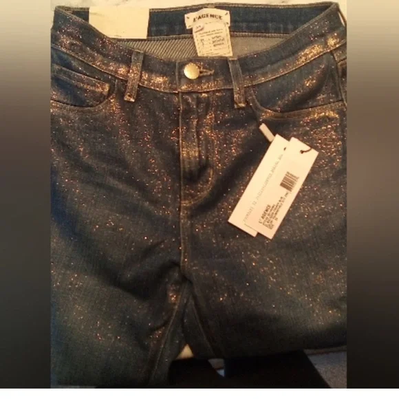 L'AGENCE El Matador french slim metallic crop skinny jeans Fremont gold size 23